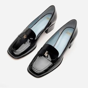 Frances Valentine Twiggy Loafer Heel Soft Patent Black